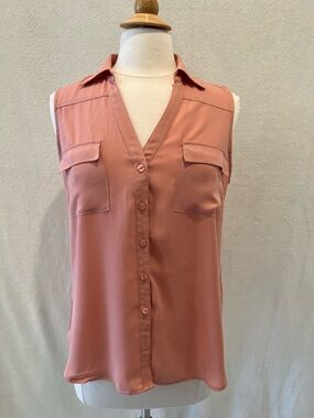 New York & Company Soho Jeans Sleeveless Peach Button-Up Blouse